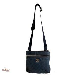 Authentic MCM Gray/Black Monogram Coated Canvas Messenger Small Crossbody Bag